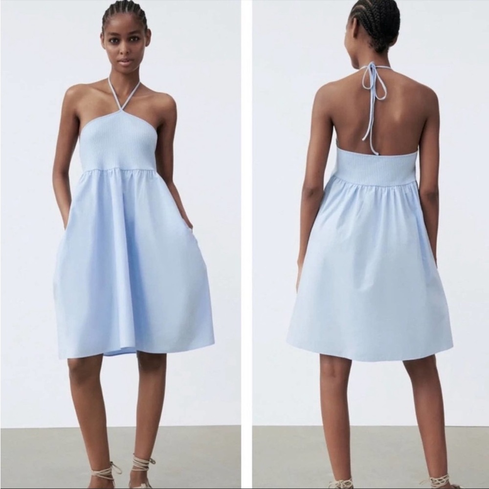 ZARA Halter Ribbed Fit and Flare Combination Dress